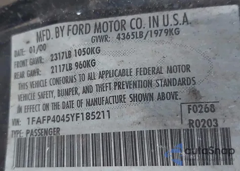 2000 Ford Mustang z USA, uszkodzony, nr VIN 1FAFP4045YF185211